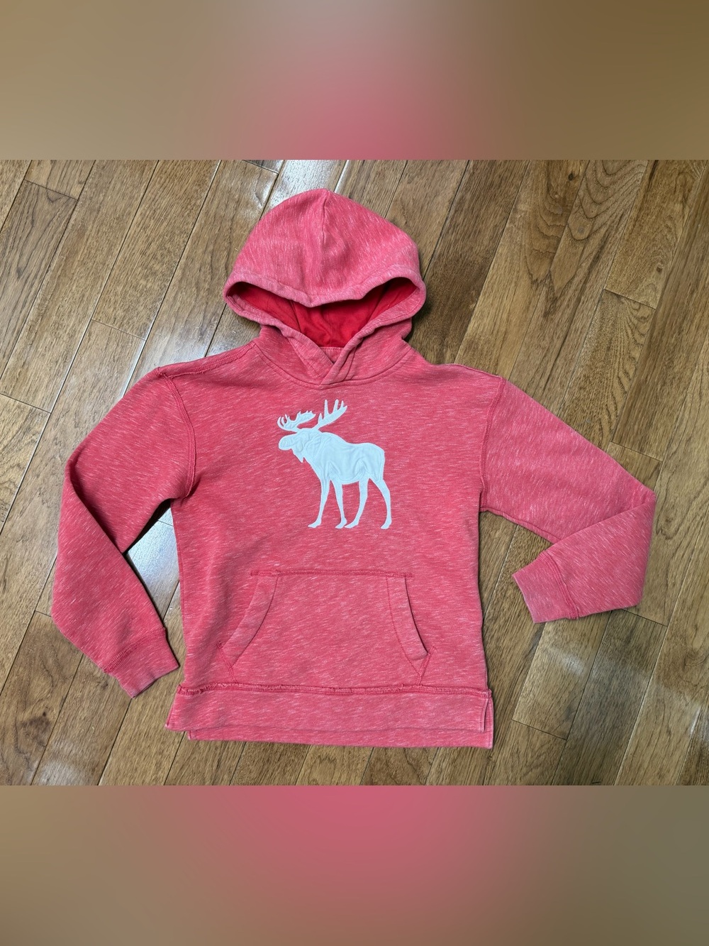 Abercrombie Kids Heather Red Hoodie with White Moose Graphic Size 11/12